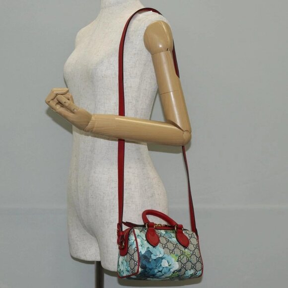 GUCCI GG Supreme Blooms Boston Bag PVC Outlet 2way Red Gold - Picture 1 of 15